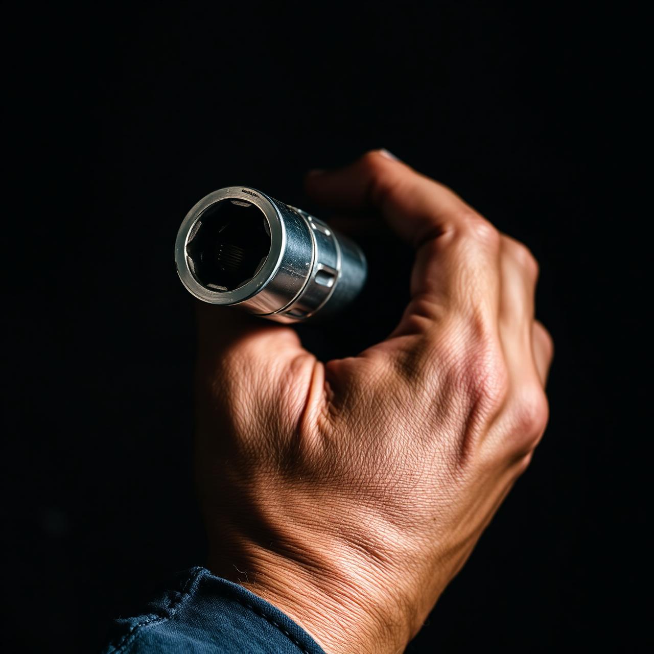 Mechanic hands holding a socket